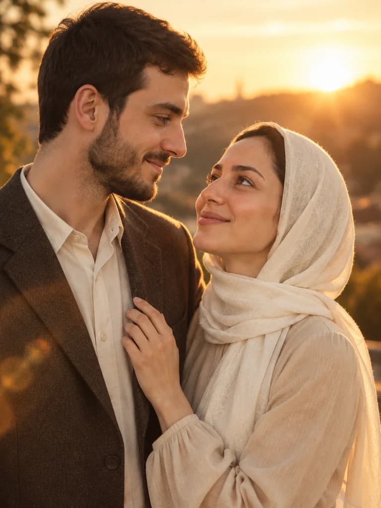 نمونه خروجی پرامپت عکس دونفره عاشقانه سینمایی