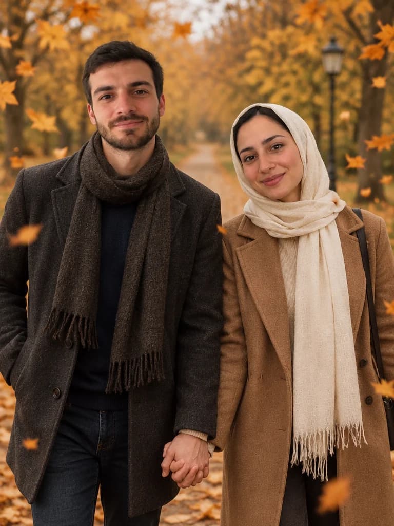 نمونه خروجی پرامپت عکس دونفره پاییزی