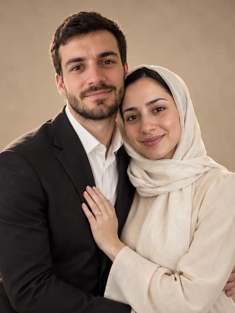 نمونه خروجی پرامپت عکس دونفره استودیویی نامزدی